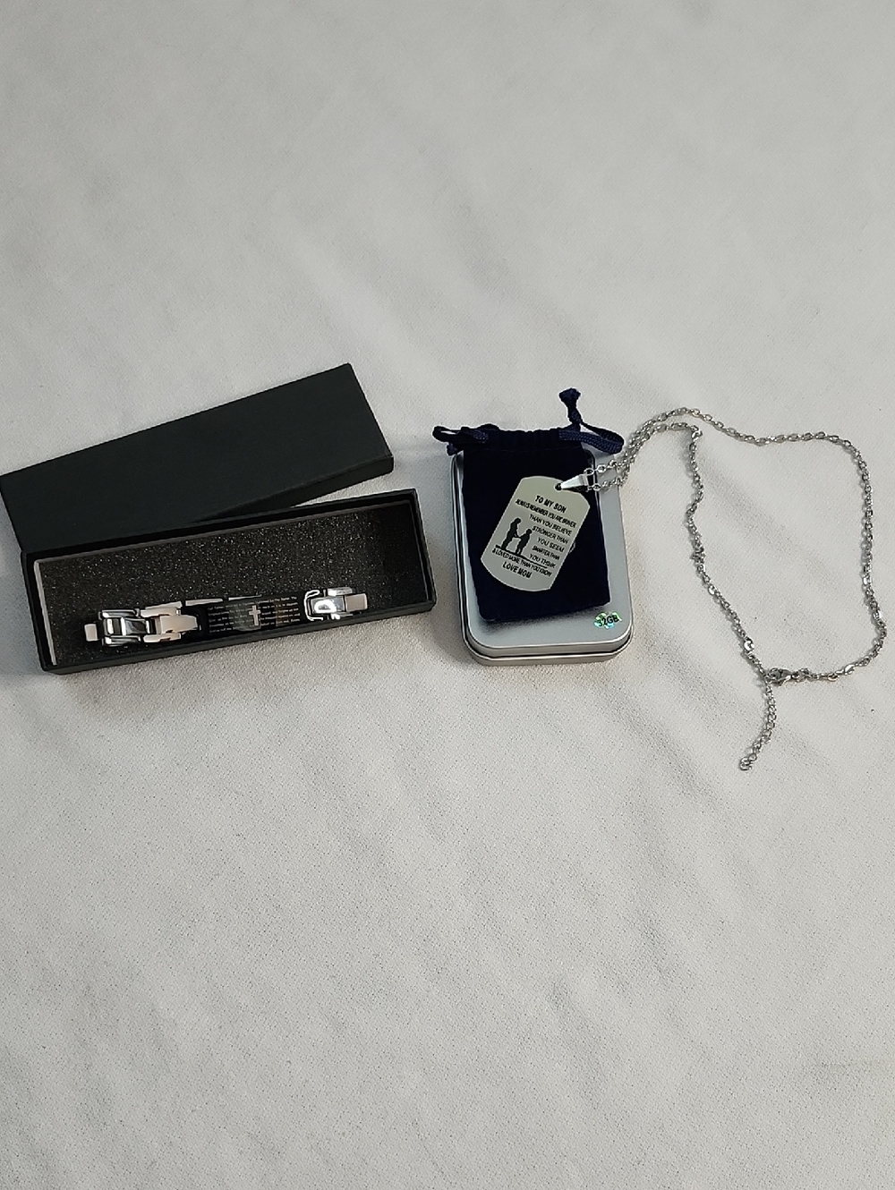 Sentimental  To My Son Dog Tag Necklace and Prayer Bracelet Set